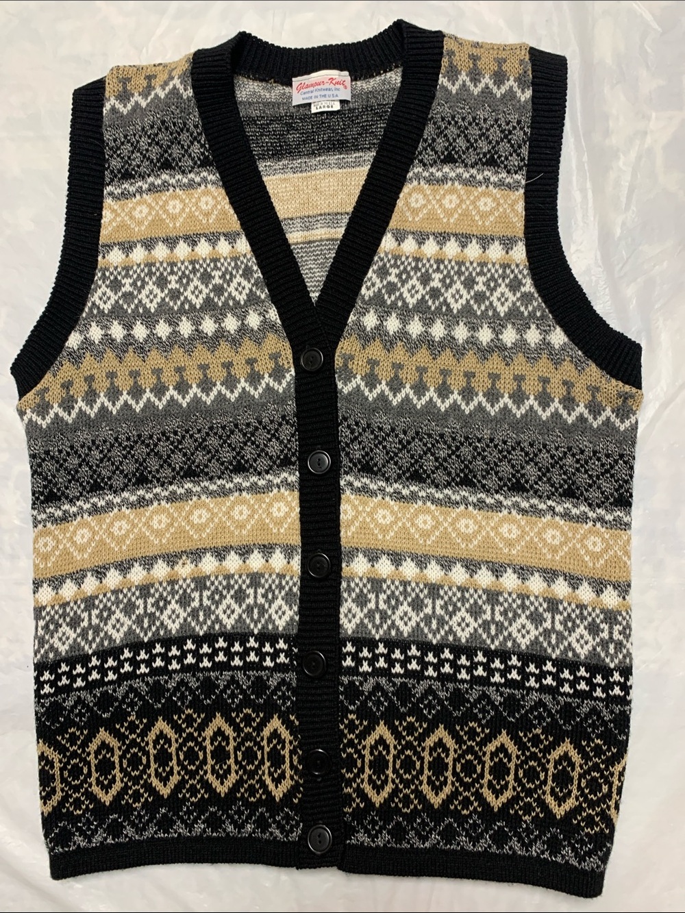 Glamour Knit Vintage Made In USA Knit Grandpa Sweater Vest Indie Size L